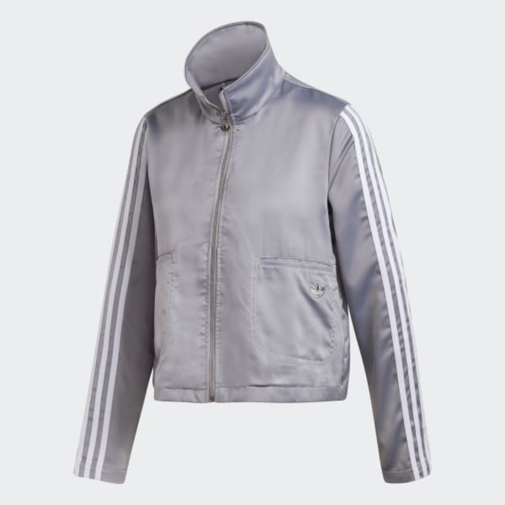 Adidas Grey/Purple Satin Cropped Track Jacket